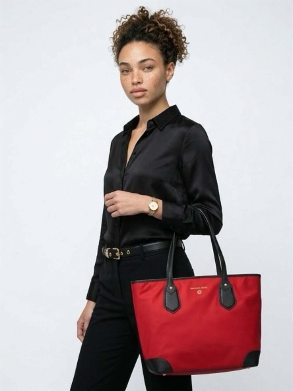 Michael Kors Eva Nylon Tote Bag in Red and Black - Picture 7 of 10